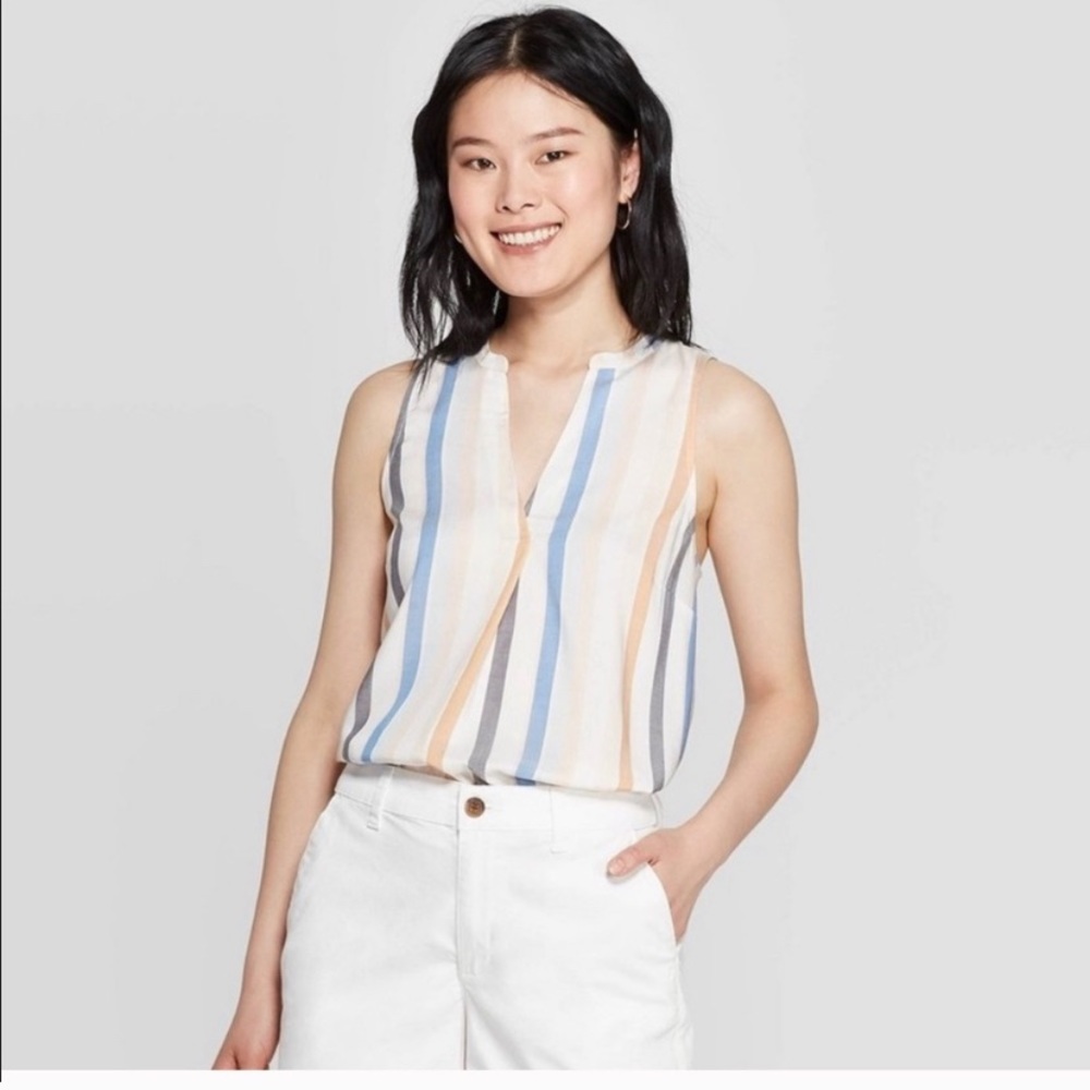 A new day sleeveless pastel stripe blouse